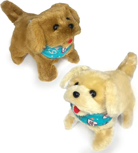 Miniatura 6 de Haktoys - Perros de peluche que funcionan con pilas para cachorros que saltos mortales caminan, se sientan y ladran – 2 cachorros de juguete de alta