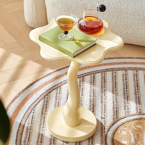 Miniatura 8 de HM&DX Mesa auxiliar de madera con forma de flor, elegante mesa de centro para sofá pequeño con pedestal redondo, mesa auxiliar moderna