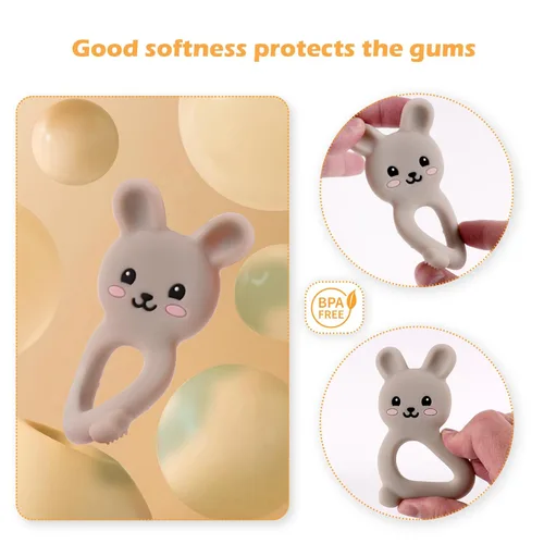 Miniatura 5 de Mordedor de conejo para bebé, juguete de silicona de grado alimenticio para bebés de 3 a 12 meses, juguete masticable de fácil agarre con orejas