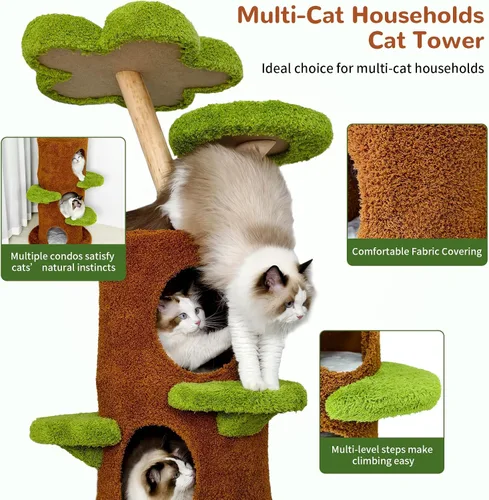Miniatura 3 de Torre moderna para gatos: árbol para gatos grandes de 58 pulgadas de alto con varios condominios – Casa de árbol de madera para interiores