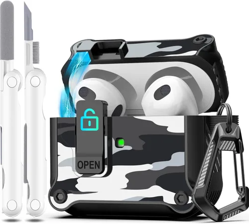 Miniatura 16 de R-fun - Funda para audífonos compatible con AirPods de 4.ª generación 2024, cubierta protectora de expulsión automática a prueba de caídas, puerto