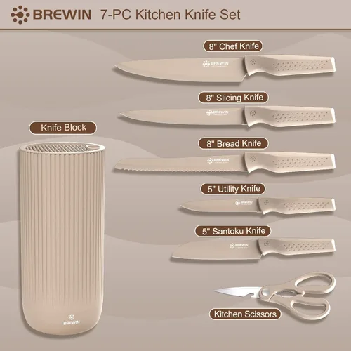 Miniatura 5 de Brewin - Juego de cuchillos de cocina, juego de cuchillos para cocina, bloque de cuchillos universal, juego de bloque de cuchillos utilitarios, Caqui