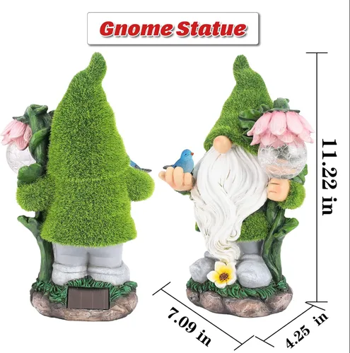 Miniatura 6 de Estatua de gnomo de jardín, divertida decoración de gnomo con luces solares de globo de cristal, adorno de gnomos de resina para patio, césped, Luz