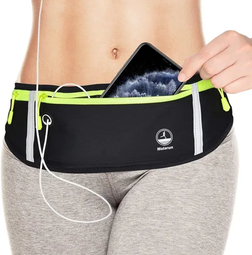 Miniatura 6 de Cangurera delgada para correr para mujeres y hombres, riñonera para correr, cinturón de dinero, soporte para teléfono para correr, deportes, Negro