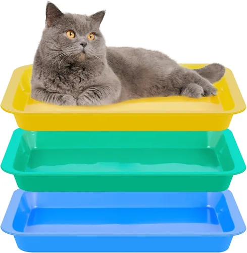 Miniatura 10 de Tessco for you 3 cajas de arena para gatitos, caja de arena abierta para gatos, de plástico impermeable, bandeja para conejos, inodoro de viaje