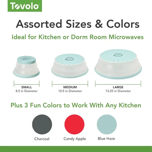 Miniatura 5 de Tovolo Cubierta para Plato de Microondas Pequeña en Azul Neblina Plegable Ventilada de Silicona Cubierta Antisalpicaduras para Microondas, Apta