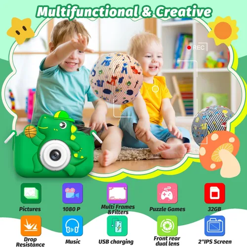 Miniatura 2 de Juguete de cámara para niños, cámara de juguetes de dinosaurio masterbee para niños de 3 a 12 años, regalos de Navidad/cumpleaños para niños y Verde