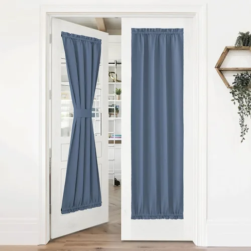Miniatura 309 de NICETOWN Cortinas opacas unicolor con aislamiento térmico para puerta francesa, granja, oscurecimiento de habitación, puertas y ventanas de Marrón