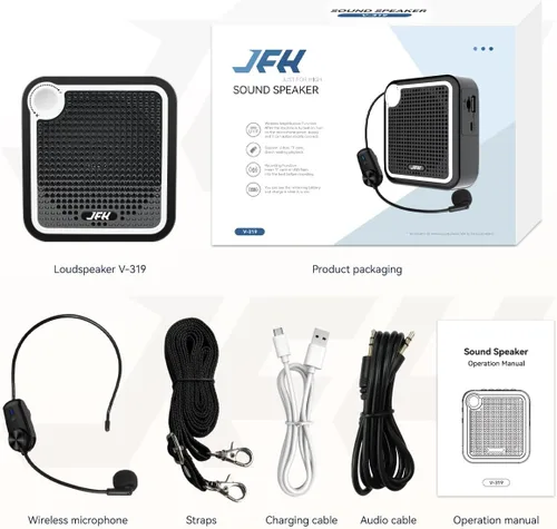 Miniatura 6 de JFH Amplificador de voz para profesores, micrófono y altavoz portátil, amplificador de voz inalámbrico Bluetooth recargable, sistema PA, mini