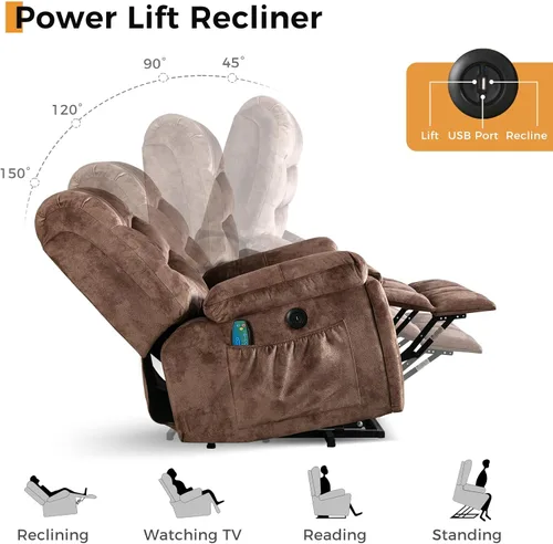 Miniatura 4 de IOMOR Silla grande reclinable eléctrica con masaje y calor para adultos mayores, mecanismo reclinable de seguridad y alta resistencia, silla