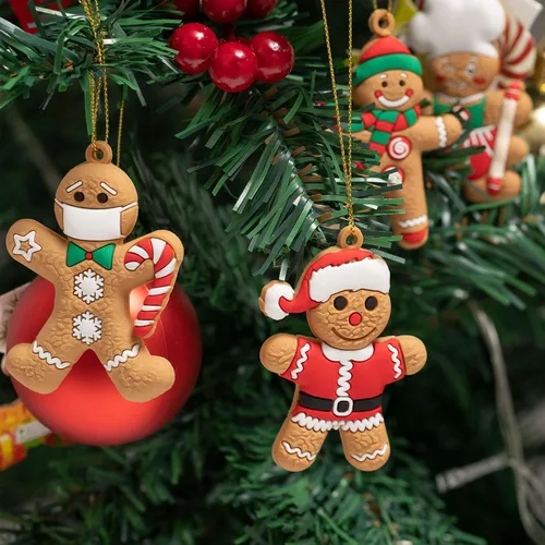 Miniatura 4 de Whaline Juego de 15 adornos de Navidad de pan de jengibre de 2 x 3 pulgadas, figuras colgantes para árbol de Navidad, temporada festiva, decoración