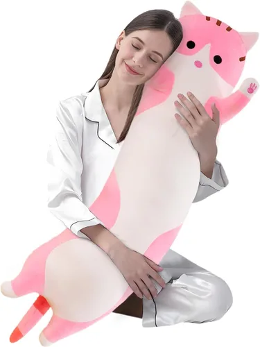 Miniatura 28 de shangman Bonita muñeca de gato de peluche, bonita almohada de peluche suave de caricaturas, almohada larga para dormir, regalo del día de San Negro