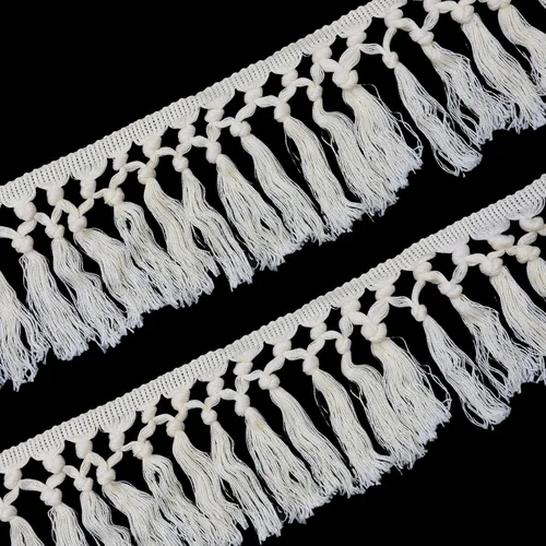 Yalulu Borlas de flecos de algodón con borlas, 5 yardas, ribete de flecos de 4.7 pulgadas de ancho, para ropa, funda de edredón, cortina, almohada,