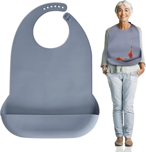 Miniatura 9 de Baberos para adultos Kinggrand Kitchen para hombres, mujeres, ancianos - Babero de silicona para adultos para comer - Baberos lavables con recogedor