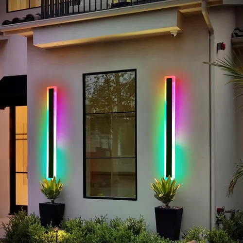 Miniatura 57 de Luz de pared exterior moderna de 47 pulgadas, accesorios de iluminación exterior de acrílico negro de 3000K, montaje en pared, luces de porche