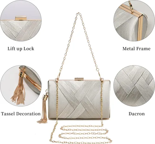 Miniatura 3 de YAPAIOU Bolso de mano para mujer, bolso de mano de noche con borla, bolso cruzado y bolso de hombro para fiesta de noche de boda