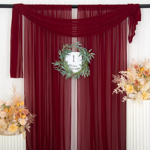 Miniatura 22 de ShinyBeauty Cortinas de gasa rojas de 84 pulgadas de largo, paquete de 2 cortinas transparentes de 29 x 84 pulgadas, 2 paneles de cortinas de gasa