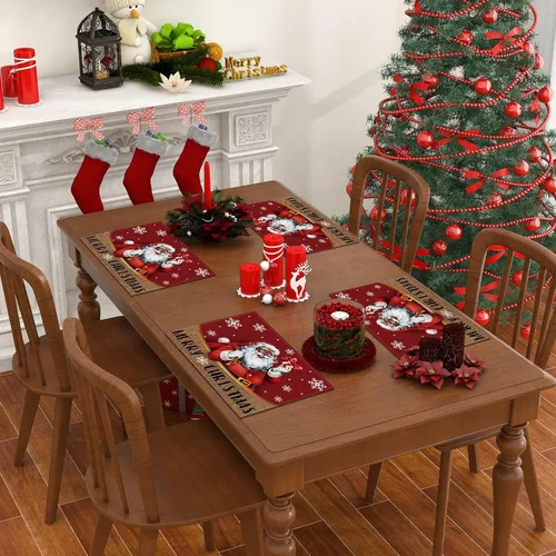 Miniatura 4 de Juego de 4 manteles individuales de Navidad afroamericanos, manteles individuales negros de Santa, decoraciones y suministros de Navidad para mesa
