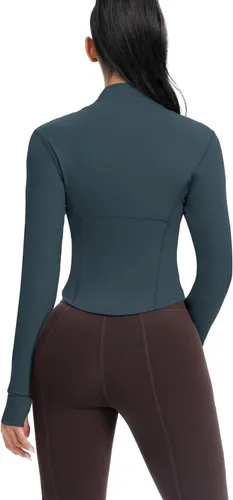 Miniatura 24 de AVGO Chaquetas de entrenamiento recortadas para mujer, con cremallera, ajustadas, atléticas, con agujeros para el pulgar