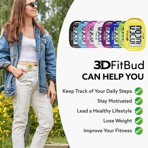 Miniatura 4 de 3DFitBud Simple Contador de Pasos - Podómetro 3D para caminar de 3DActive con clip, cordón, rastreador de pasos preciso, pantalla grande, fácil