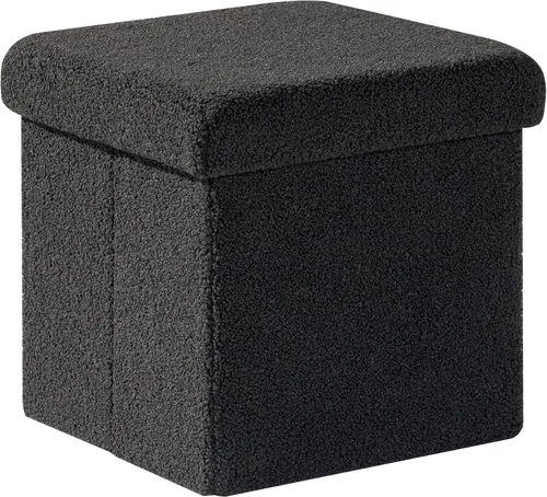 PINPLUS Otomanas otomanas de almacenamiento con forma cuadrada con reposapiés de almacenamiento para sala de estar, asiento otomano Boucle para Negro