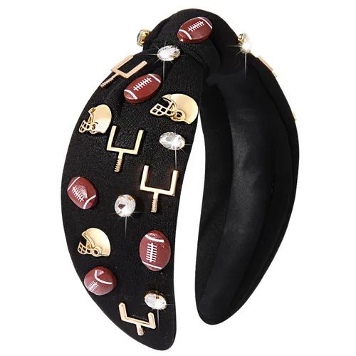 Diadema de fútbol para mujer, accesorios de fútbol con cuentas de diamantes de imitación, diadema anudada con cristales adornados para el día del