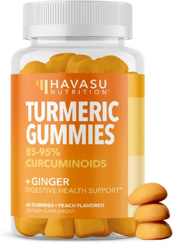 Gomitas de cúrcuma con extracto de raíz de jengibre, suplemento de salud digestiva y apoyo inmunológico para el bienestar general, 60 unidades,