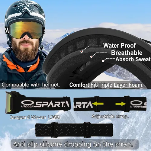 Miniatura 3 de OUTDOOR SPARTA OTG - Gafas de esquí para hombres, mujeres y jóvenes, 100 % protección UV y antirreflejos