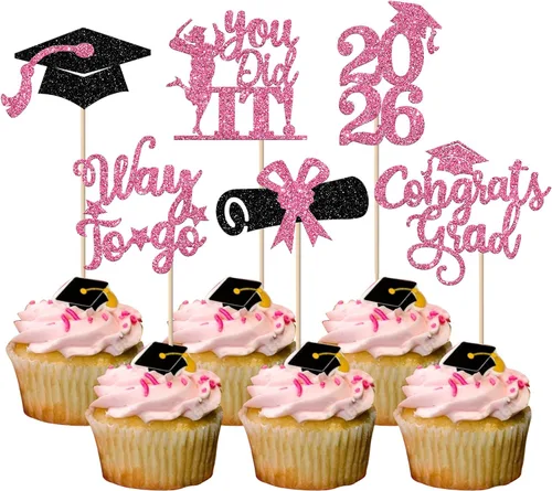 Miniatura 38 de Paquete de 24 adornos para cupcakes de clase 2025 con purpurina 2025 para diploma de graduación 2025 para cupcakes temáticos de graduación 2025