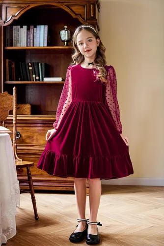 Miniatura 5 de Arshiner Vestidos de manga larga de terciopelo para niñas