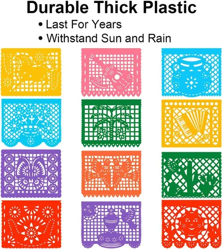 Miniatura 2 de Paquete de 3 pancartas mexicanas, 66 pies (22 pies x 3), pancartas grandes de plástico mexicanas para fiesta de Cinco de Mayo, decoraciones