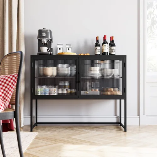 Miniatura 7 de GAOMON Armario buffet con puertas de cristal, armario aparador con estantes ajustables, puertas de vidrio independientes armario de almacenamiento