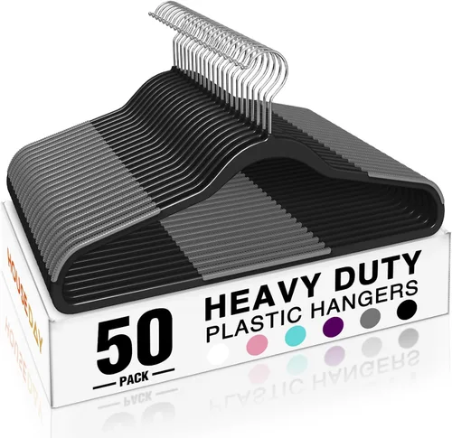 Miniatura 15 de HOUSE DAY - Ganchos de plástico resistentes de 60 unidades, ganchos antideslizantes para ropa con almohadillas de goma y gancho de 360° - Delgados