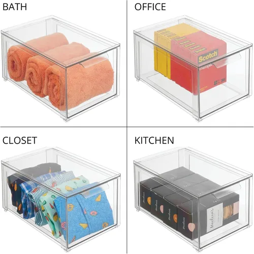 Miniatura 8 de mDesign - Caja organizadora apilable de plástico de la colección Lumiere, con cajón extraíble, para tocador, estante u organización de armario