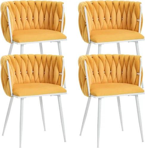 Miniatura 26 de Juego de 2 sillas de comedor de terciopelo, sillas tapizadas tejidas para sala de estar, sillas modernas de cocina y comedor, sillas decorativas
