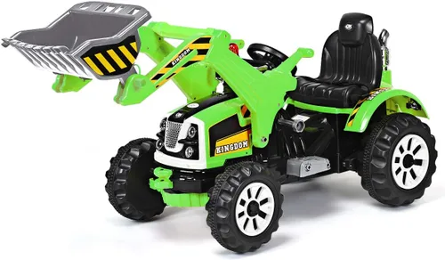 Costzon Excavadora para montar, vehículos de construcción a batería de 12V para niños con cargador frontal, bocina, cinturón de seguridad, ruedas