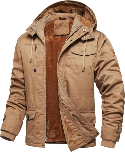 Miniatura 11 de Chaquetas gruesas de invierno para hombre, con forro polar, chaquetas gruesas con capucha, chaquetas de trabajo, abrigo de algodón militar