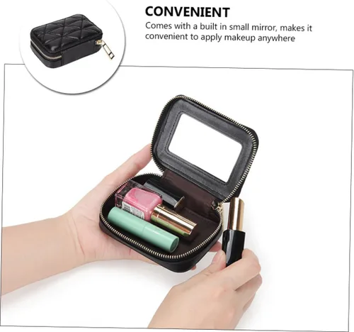 Miniatura 2 de FOMIYES Bolsa de retoque para bolso de mano, bolsa de maquillaje de piel de vaca, color negro con bolsas de espejo para monedero pequeño