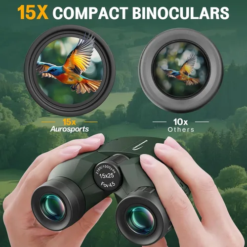 Miniatura 2 de Aurosports Prismáticos compactos de 15 x 25 pulgadas para adultos y niños, prismáticos de alta potencia para observación de aves, binoculares
