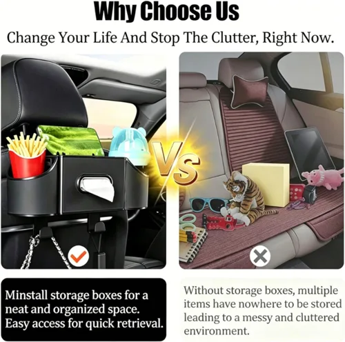 Miniatura 3 de Organizador de asiento trasero de automóvil, 4 en 1, caja de almacenamiento multifuncional para asiento trasero de automóvil con soporte para vasos