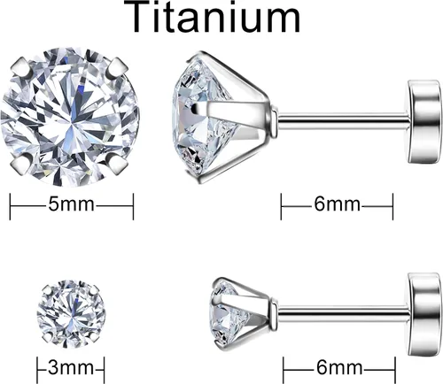 Miniatura 3 de SmileBelle 2 pares de aretes de perlas, aretes de titanio con parte trasera plana, rellenos de calcetín para mujer, aretes hipoalergénicos