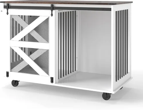 Miniatura 15 de Jaula para perros de alta resistencia, jaula de metal fuerte para perros grandes con 4 ruedas con cerradura (negro, 52 pulgadas)