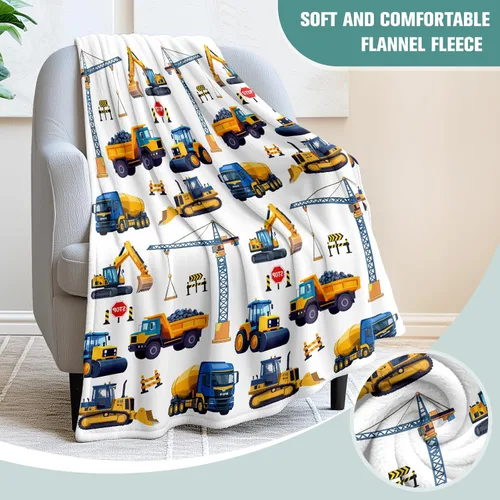 Miniatura 2 de Manta de camión de construcción para niños, manta de camión de forro polar para niños, manta de franela suave para tractor y excavadora, para cama