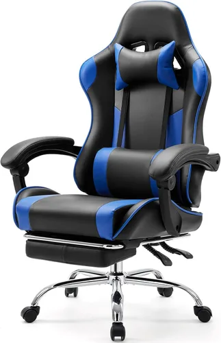 Miniatura 11 de Sweetcrispy Silla de videojuegos – Silla de escritorio ergonómica con reposapiés y soporte lumbar, altura ajustable con respaldo alto y reposabrazos