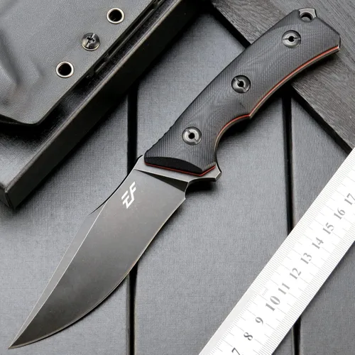 Miniatura 2 de Eafengrow EF124 Cuchillo de hoja fija 14c28n con hoja de acero recubierto de titanio negro, cuchillo fijo con mango G10 para acampar al aire libre