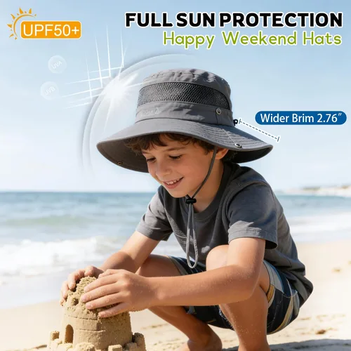 Miniatura 2 de Sombrero de sol para niños con protección solar UPF 50+, sombrero de pescador para niños y niñas, ala ancha, verano, playa, pesca, safari, sombrero