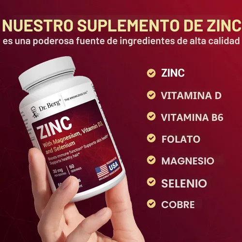 Miniatura 6 de Dr. Berg Zinc 30mg mejorado con magnesio, vitamina D3, selenio y cobre – Suplementos de zinc para hombres y mujeres – Zinc quelado para apoyo