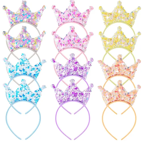 Miniatura 8 de Juexica Paquete de 12 diademas de princesa para fiestas de princesa, coronas de princesa, diadema de lentejuelas con purpurina para regalos