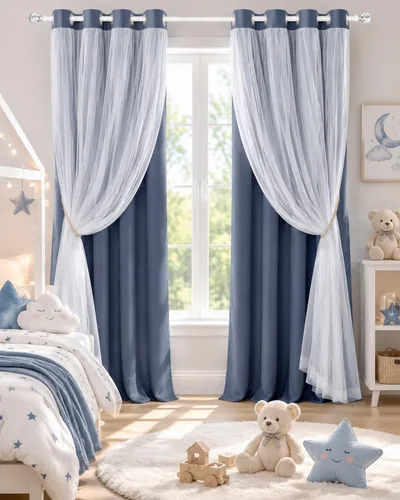 Miniatura 32 de PONY DANCE Cortinas de Doble Capa - Cortinas Opacas de 63 Pulgadas de Largo, Diseño con Ojales en la Parte Superior, Paneles Transparentes Blancos