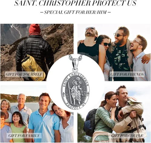 Miniatura 9 de LOOVE Collar de plata de ley 925 de San MiguelSan CristópaloCrucifijo de JesúsSan BenitoVirgen María milagrosa para hombres y mujeres arcángel
